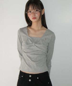 RIBBON KNOT SQUARE NECK LONG SLEEVE GREY