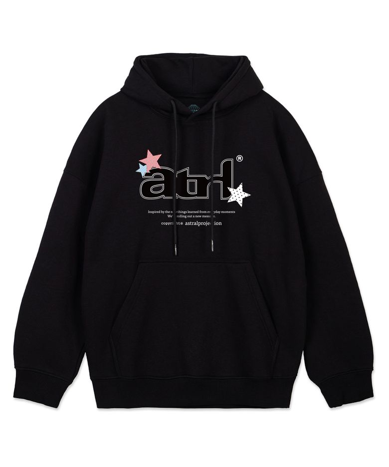 ATRL 스타 레터링 오버핏 와이드 숄더 후디_블랙