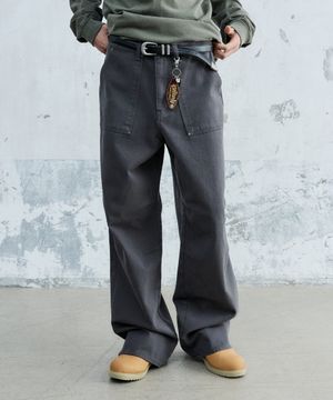 PIN-TUCK WASHED COTTON PANTS CHARCOAL