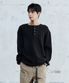 BASIC WAFFLE HENLEY NECK BLACK