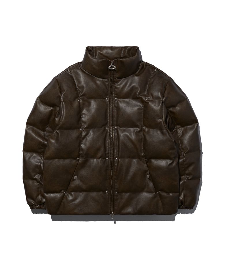 Leather Studded Padded Jacket Brown