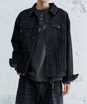CUT OUT DENIM TRUCKER JACKET BLACK