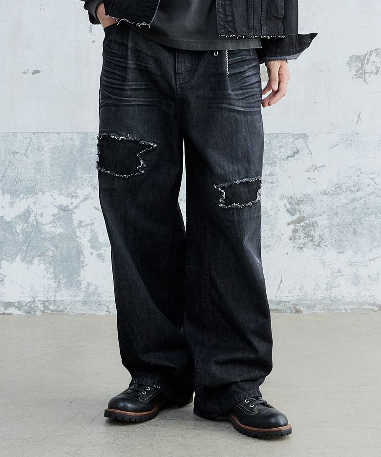 DESTROYED WASHING DENIM PANTS BLACK