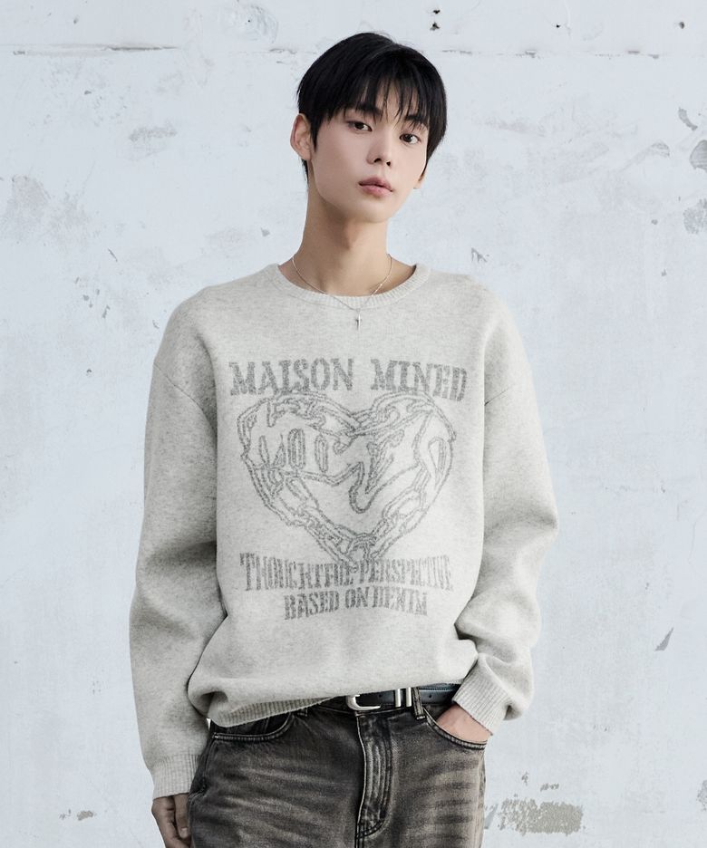 DOODLE HEART KNIT MELANGE GRAY