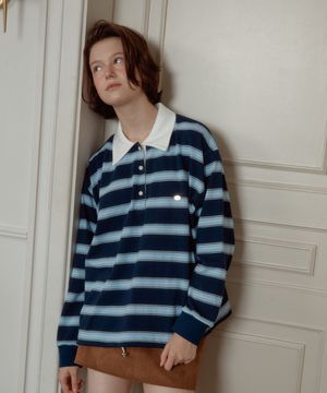 WIDE STRIPE STRING RUGBY SWEATSHIRTS_NAVY