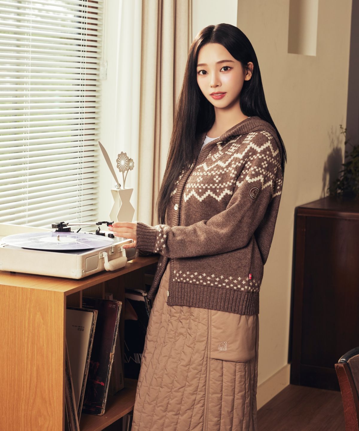 노르디스크(NORDISK) 노르딕 패턴 후디 스웨터 가디건 - W_ORANGE BROWN