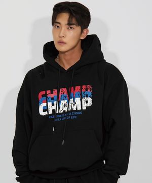 3컬러 챔프 오버핏 후드티_블랙