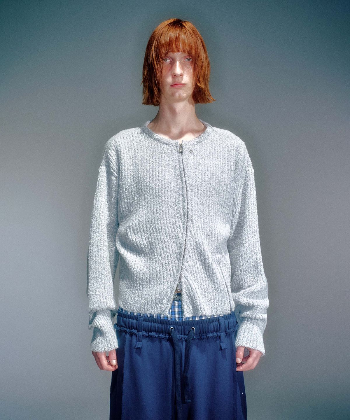 베이컨트 아카이브(VACANT ARCHIVE) MEN NEAH KNITTED ZIP-UP GREY
