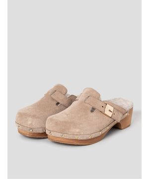 (WOMEN) 스웨이드 스터드 퍼 크로그 힐  브라운 (HH59K2W71D)