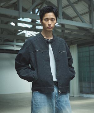 그런지 레더 바이커 자켓 - 차콜