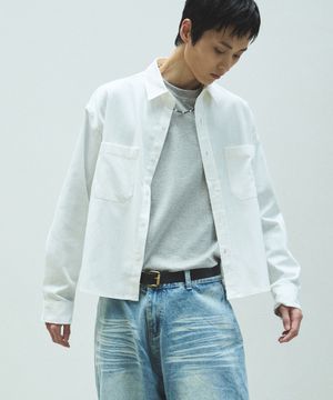 논페이드 세미 크롭 긴팔 데님 셔츠 - 화이트