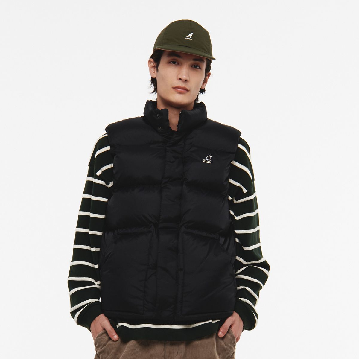 캉골(KANGOL) 스탠드칼라 다운 푸퍼 베스트 6141 블랙
