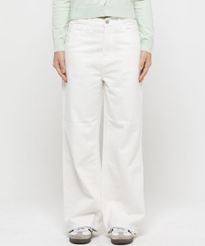 우먼즈 세미 와이드 워싱  데님팬츠[코튼 화이트]