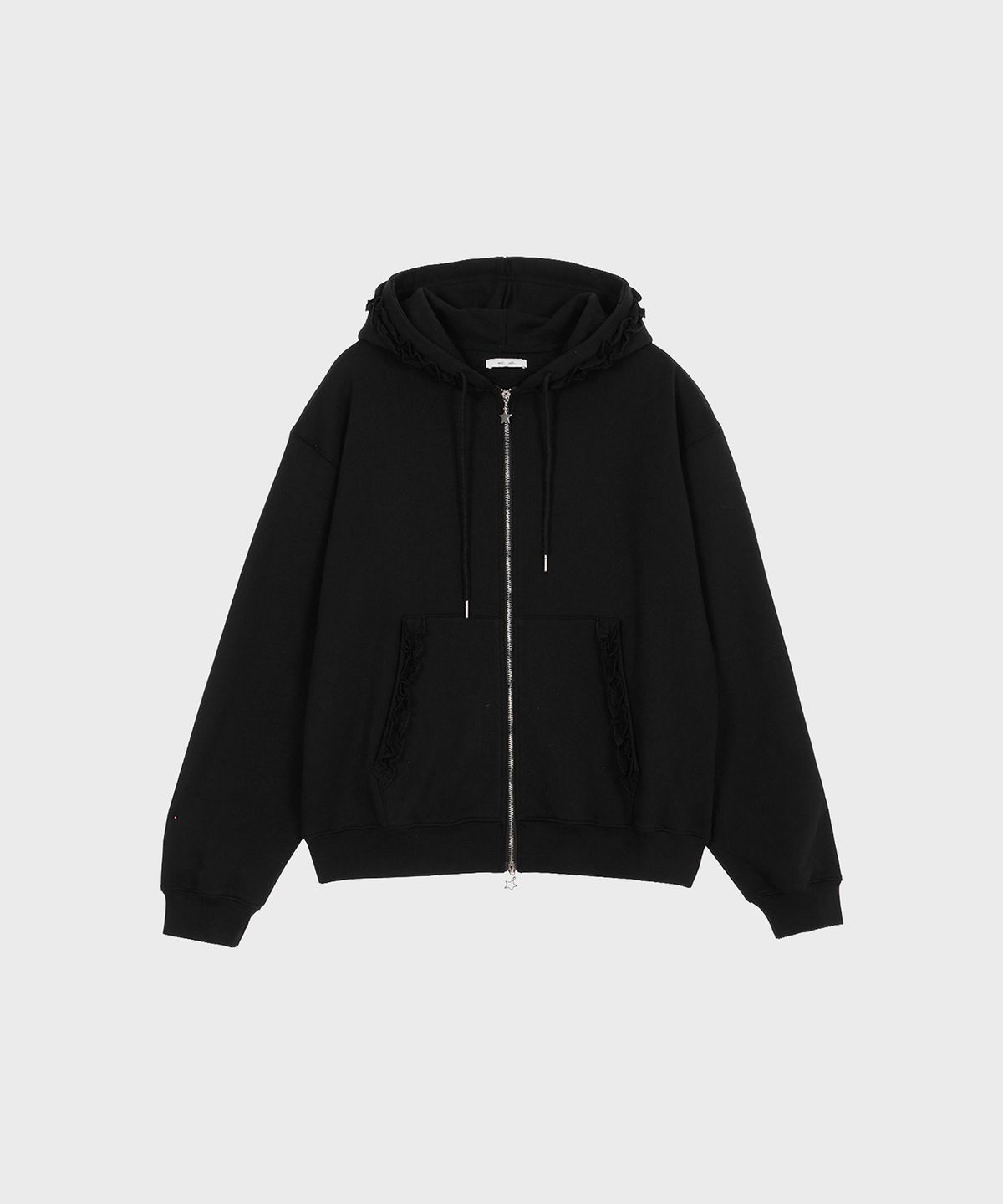 알키알카(ALKI ALKA) Frill Hoodie Zip-up (Black)