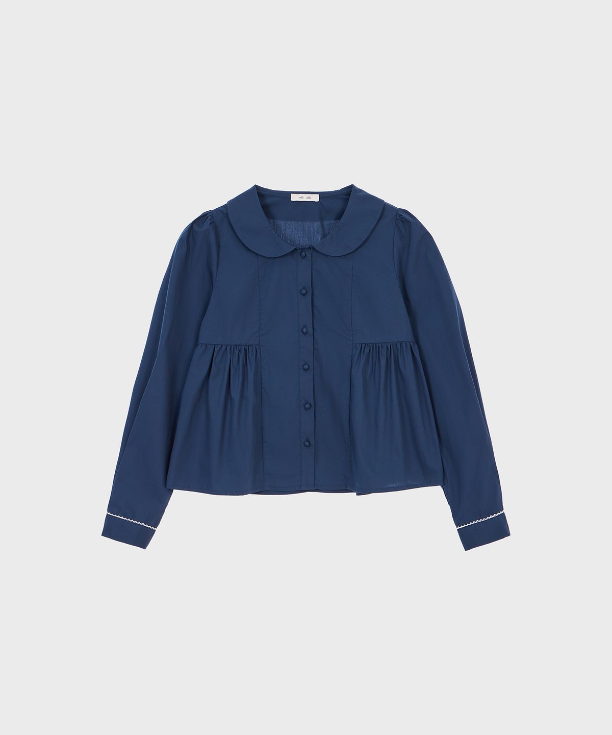 알키알카(ALKI ALKA) Round Collar Shirring Blouse (Navy)