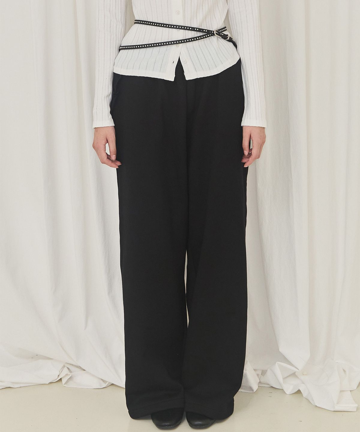 알키알카(ALKI ALKA) Frill Wide Pants (Black)