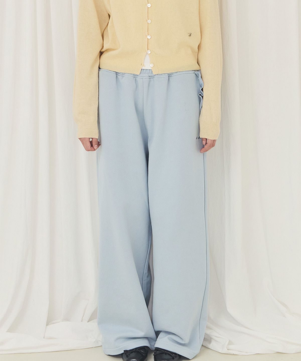 알키알카(ALKI ALKA) Frill Wide Pants (Light Blue)
