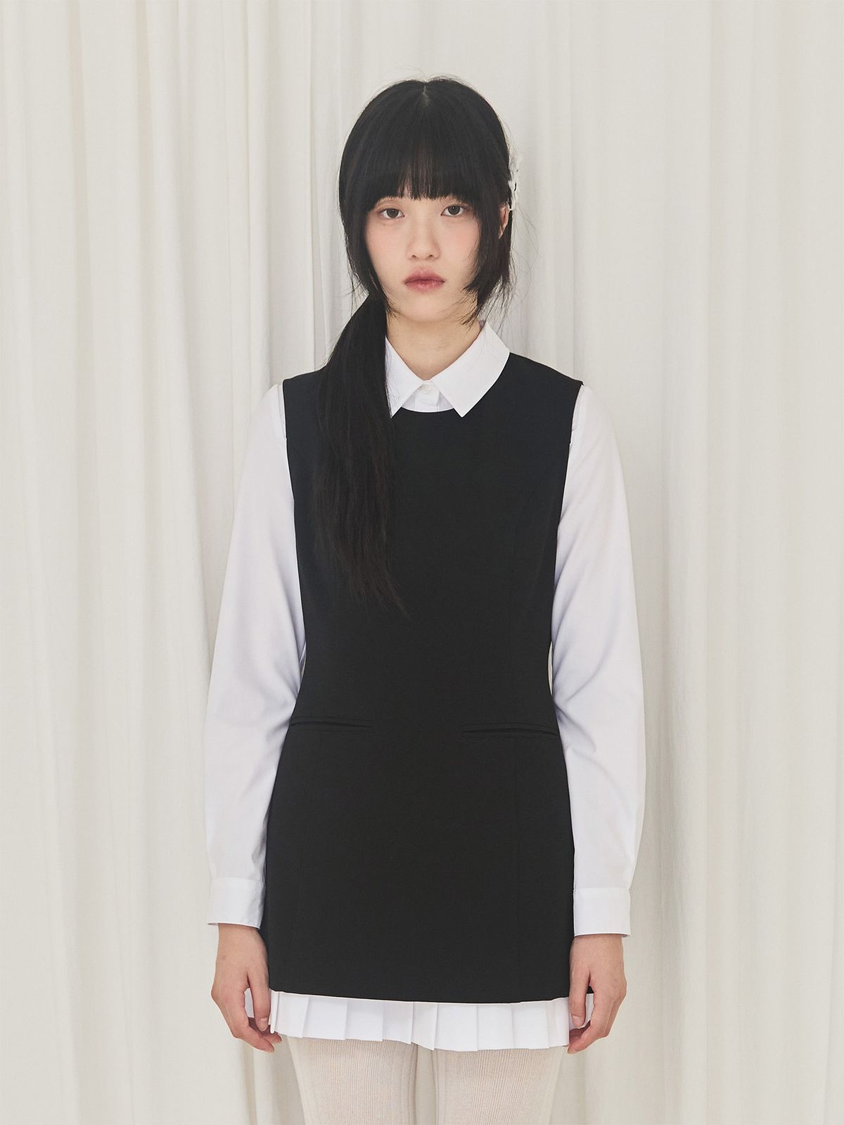 알키알카(ALKI ALKA) Pleated Layered Dress (Black)