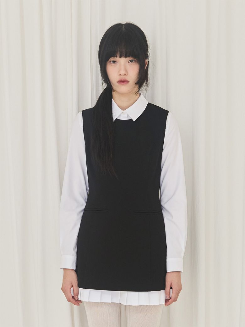 Pleated Layered Dress (Black)