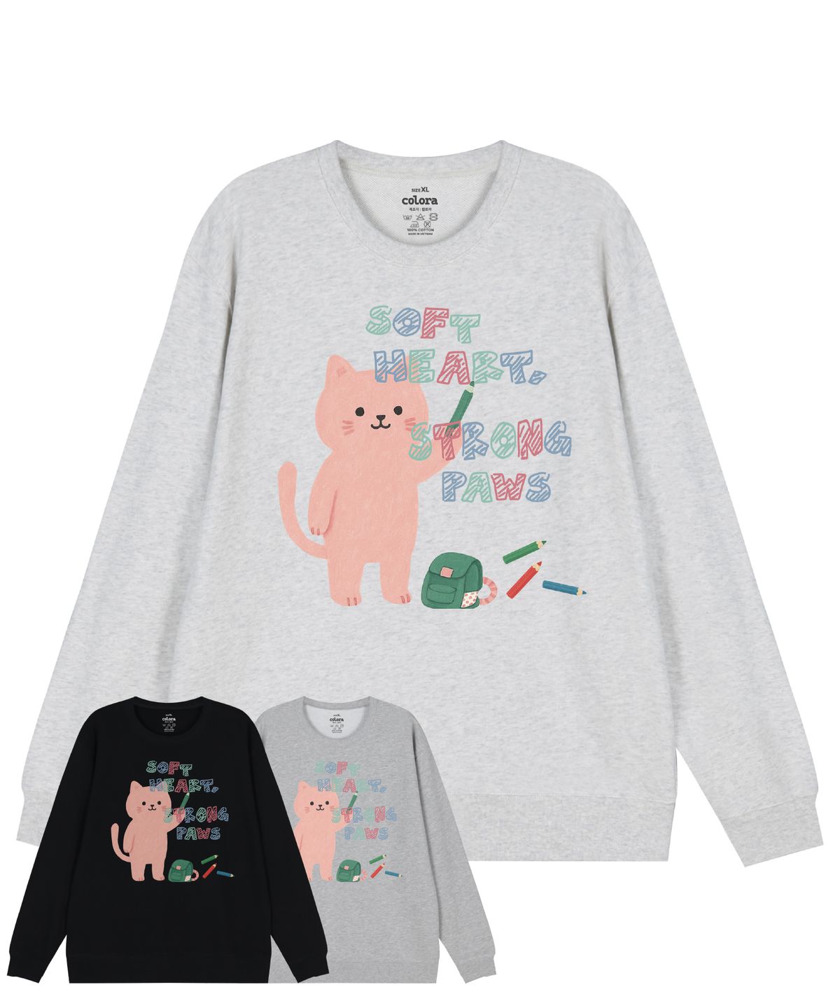 컬로라(COLORA) 소프트 하트 스트롱 포우즈 스웻셔츠 (3color)