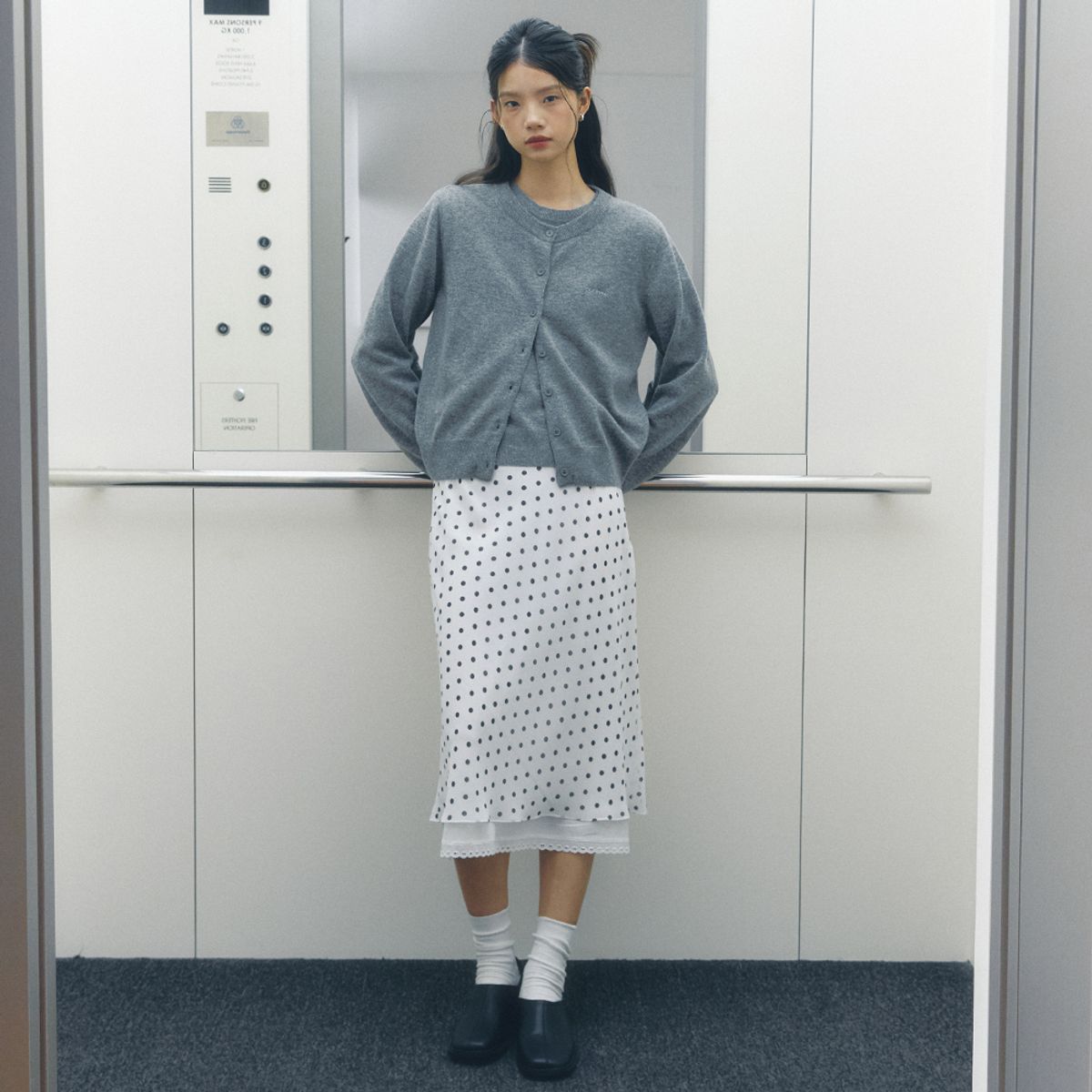 쎄미(SSEMI) CHIFFON DOT MIDI SKIRT(WT)
