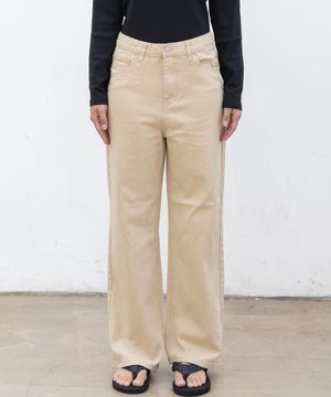 우먼즈 세미 와이드 워싱  데님팬츠[코튼 베이지]