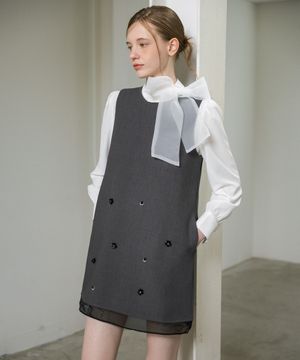 아플리케 슬리브리스 미니원피스