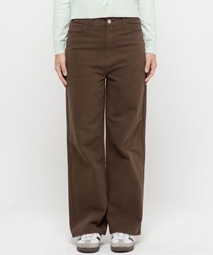 우먼즈 세미 와이드 워싱  데님팬츠[코튼 브라운]