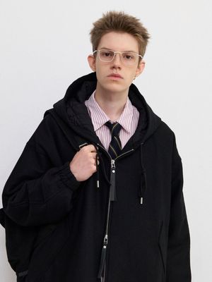 오버사이즈 트윌 후드 점퍼 - 블랙