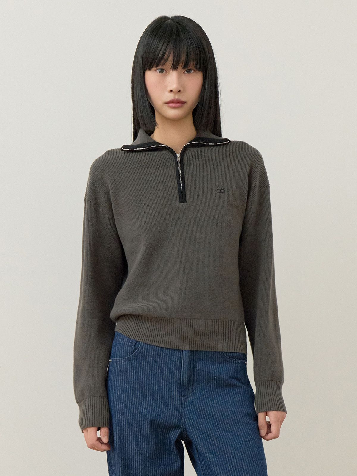비플랫 베네통(Bb' BENETTON) 니트 하프넥 집업 (Dark Grey)