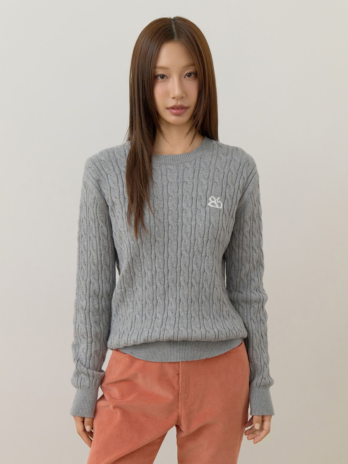 비플랫 베네통(Bb' BENETTON) 라운드 꽈배기 니트 (Grey)