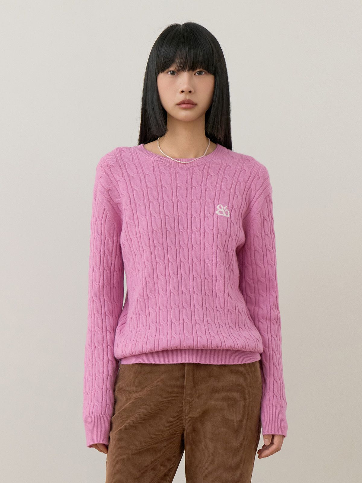 비플랫 베네통(Bb' BENETTON) 라운드 꽈배기 니트 (Pink)