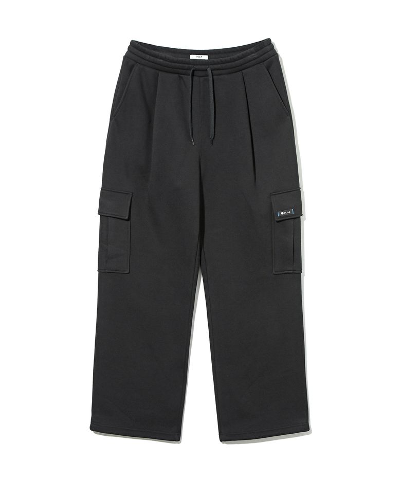 남녀공용 데일리 스몰로고 져지 오버 와이드 카고 기모 팬츠[BLACK](UBALP38)