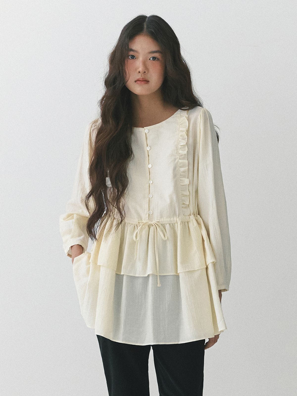 가니송(GANISONG) 프릴 스커트 블라우스_바닐라