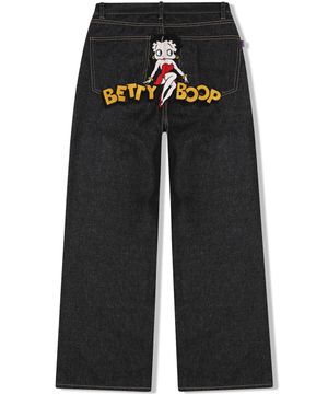 [베티붑] 시크 자수 데님 팬츠 - 블랙