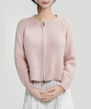 아이비 라운드 투웨이집업 니트가디건_핑크
