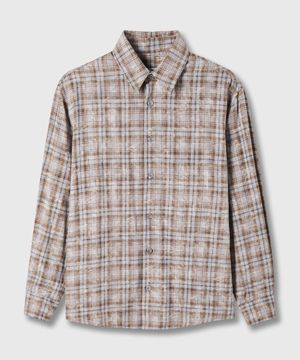 빈티지워싱 오버핏 체크 셔츠 - 모카블루