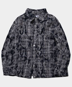 빈티지 워시드 패턴 배색 더블 포켓 에스닉 싱글카라 플래시 셔츠 [블루]