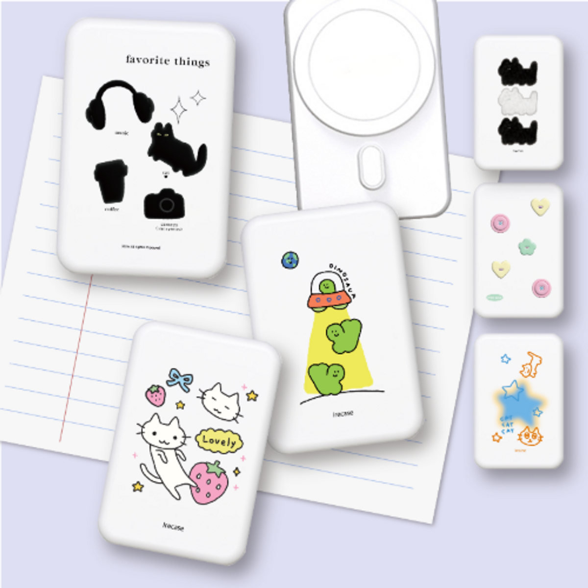 이레케이스앤굿즈(IRECASEGOODS) 캐릭터 디자인 맥세이프 보조배터리 10000mAh 스트랩 케이블 메탈플레이트링