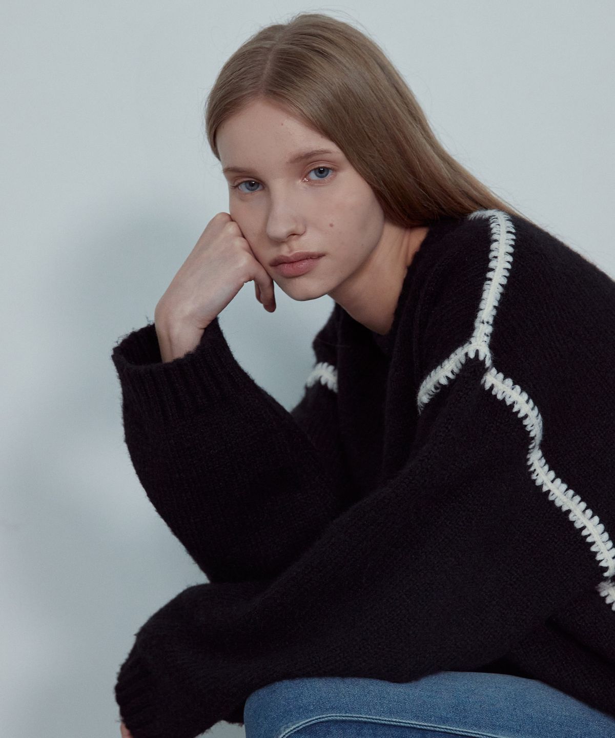 논앤논(NON AND NON) CHUNKY CRWNECK SWEATER_NFKN4140 (BLACK)