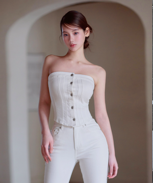 데님 버튼 튜브탑