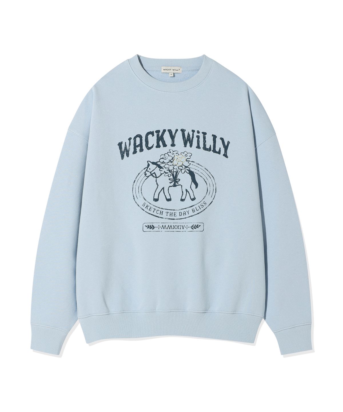 와키윌리(WACKY WILLY) 우먼스 타이포 그래픽 맨투맨 블루