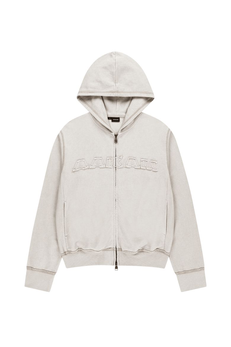 Logo Patch Zip-Up Hoodie (Beige)