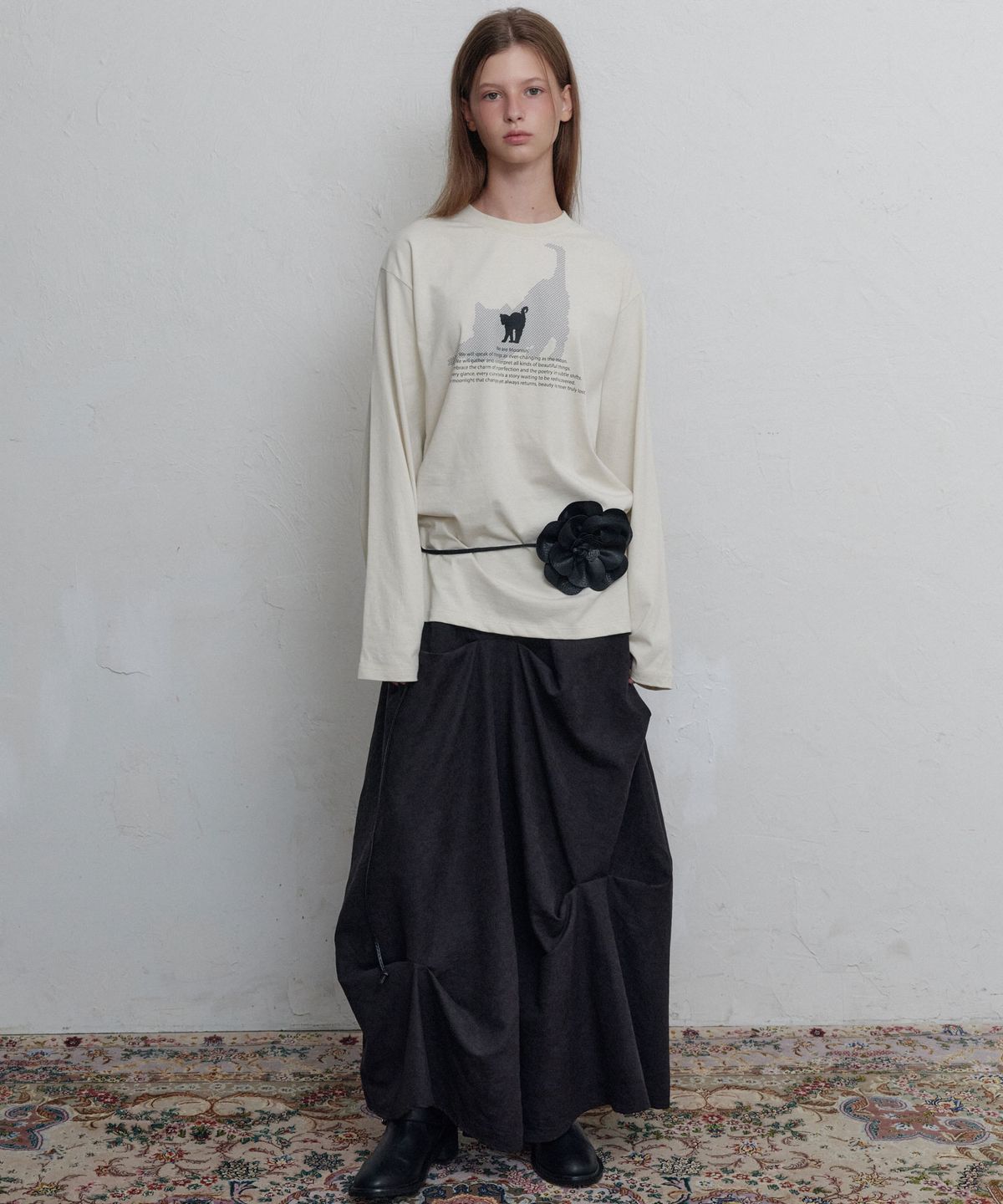 무니쉬(MOONISH) Volume pintuck long skirt (Midnight black)