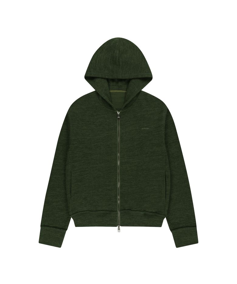 Basic Knit Zip-Up Hoodie (Khaki)