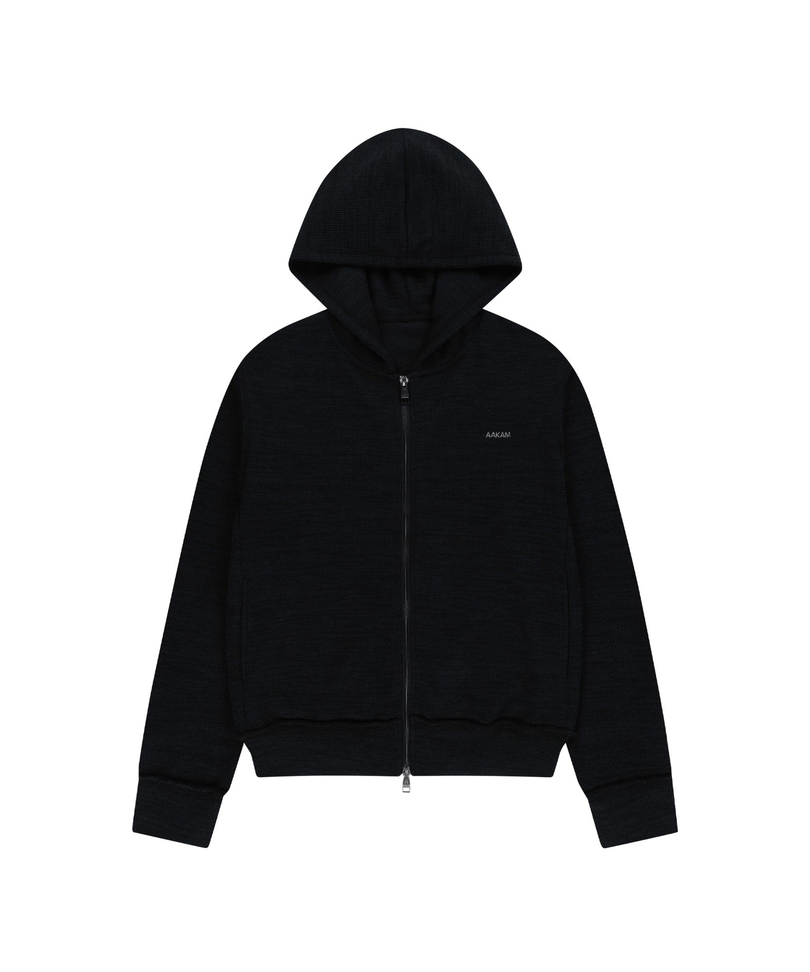 MUSINSA公式 | AAKAM Basic Knit Zip-Up Hoodie (Black)