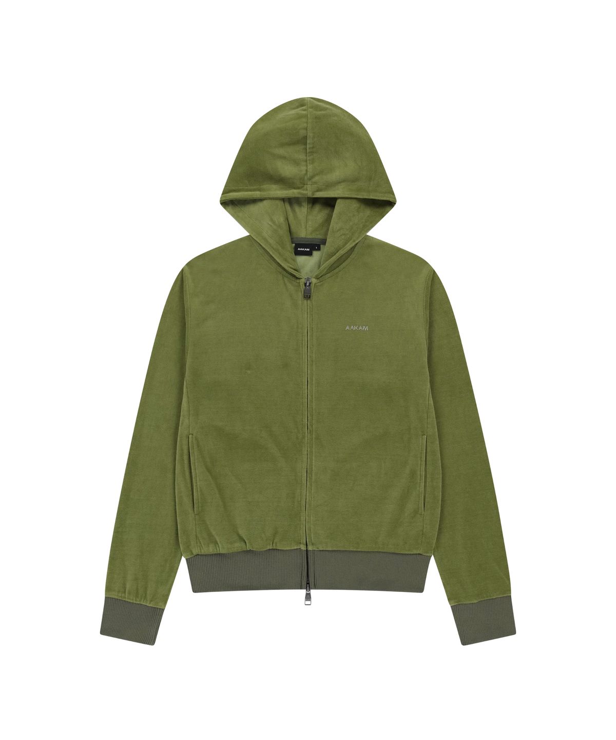 아캄(AAKAM) Rhinestone Velour Zip-Up Hoodie (Green)