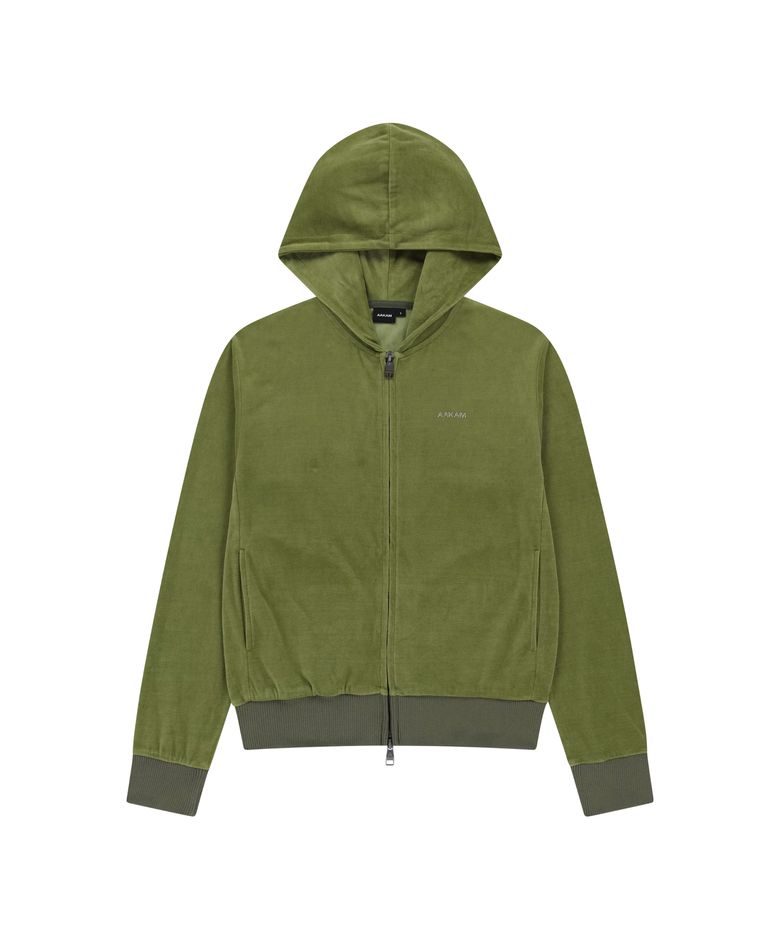 Rhinestone Velour Zip-Up Hoodie (Green)