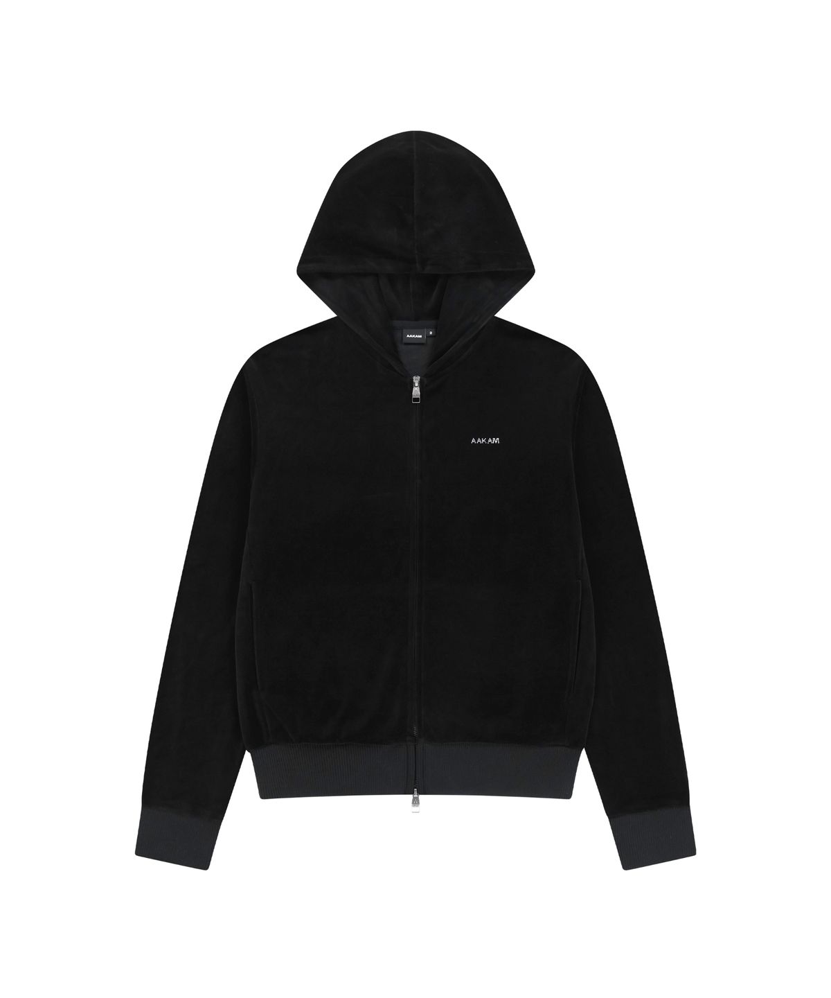 아캄(AAKAM) Rhinestone Velour Zip-Up Hoodie (Black)