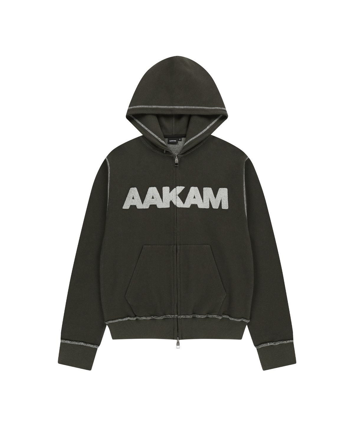 아캄(AAKAM) Boucle Logo Zip-Up Hoodie (Khaki)